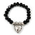 Jet Black Faceted Glass Bead 'Heart' Flex Bracelet - up to 22cm Length - view 3