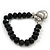 Jet Black Faceted Glass Bead 'Heart' Flex Bracelet - up to 22cm Length - view 4