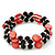 Acrylic & Shell Bead Coil Flex Bangle Bracelet (Red and Black) - Adjustable