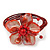 Coral Red Shell Bead Flower Wired Flex Bracelet - Adjustable - view 2