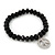 Black Glass Bead 'Peace' Flex Bracelet - 19cm Length - view 6