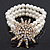 Multistrand White Simulated Glass Pearl 'Star' Flex Bracelet - up to 20cm Length - view 4