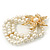 Multistrand White Simulated Glass Pearl 'Flower' Flex Bracelet - up to 20cm Length - view 8