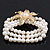 Multistrand White Simulated Glass Pearl 'Flower' Flex Bracelet - up to 20cm Length - view 6
