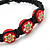 Red/Black Floral Wooden Friendship Style Cotton Cord Bracelet - Adjustable - view 3