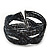 Boho Black/ Anthracite Grey Glass Bead Plaited Flex Cuff Bracelet - Adjustable