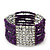 Multistrand Purple Glass/ Silver Acrylic Bead Stretch Bracelet - 18cm Length