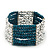 Multistrand Teal Glass/ Silver Acrylic Bead Stretch Bracelet - 18cm Length - view 2