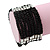Multistrand Black Glass/Silver Acrylic Bead Flex Bracelet - 19cm Length - view 1