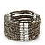 Multistrand Beige Grey Glass/Silver Acrylic Bead Flex Bracelet - 19cm Length