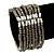 Multistrand Beige Grey Glass/Silver Acrylic Bead Flex Bracelet - 19cm Length - view 2
