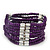 Multistrand Purple Glass/Silver Acrylic Bead Flex Bracelet - 19cm Length - view 3