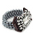 3-Strand Grey Glass Bead With Fabric Bow Stretch Bracelet - 18cm Length - view 3