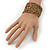 Boho Brown/Gold/Beige Glass Bead Cuff Bracelet - Adjustable (To All Sizes) - view 5