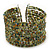 Boho Green/Brown/Gold Glass Bead Cuff Bracelet - Adjustable (To All Sizes) - view 2