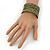 Boho Green/Brown/Gold Glass Bead Cuff Bracelet - Adjustable (To All Sizes) - view 5
