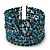 Boho Pastel Blue/Metallic/Night Blue Glass Bead Cuff Bracelet - Adjustable (To All Sizes)