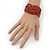 Boho Brick Red/Gold Glass Bead Plaited Flex Cuff Bracelet - Adjustable - view 2