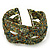 Boho Light Green/Brown/Gold Glass Bead Plaited Flex Cuff Bracelet - Adjustable
