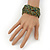 Boho Light Green/Brown/Gold Glass Bead Plaited Flex Cuff Bracelet - Adjustable - view 3