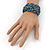 Boho Blue/ Silver/ Turquoise Coloured Glass Bead Plaited Flex Cuff Bracelet - Adjustable - view 4