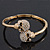 Clear Swarovski Crystal 'Double Skull' Flex Bangle Bracelet In Gold Plating - Adjustable