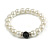 Classic Style Glass Pearl Stretch Bracelet with Black Faceted Acrylic Gem and Swarovski Crystal Detailing - 10mm diameter/ Up to 20cm Length - view 5