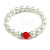 Classic Style Glass Pearl Stretch Bracelet with Red Faceted Acrylic Gem and Swarovski Crystal Detailing - 10mm diameter/ Up to 20cm Length - view 5
