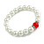 Classic Style Glass Pearl Stretch Bracelet with Red Faceted Acrylic Gem and Swarovski Crystal Detailing - 10mm diameter/ Up to 20cm Length - view 2