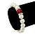 Classic Style Glass Pearl Stretch Bracelet with Red Faceted Acrylic Gem and Swarovski Crystal Detailing - 10mm diameter/ Up to 20cm Length - view 4