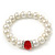 Classic Style Glass Pearl Stretch Bracelet with Red Faceted Acrylic Gem and Swarovski Crystal Detailing - 10mm diameter/ Up to 20cm Length - view 8