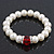 Classic Style Glass Pearl Stretch Bracelet with Red Faceted Acrylic Gem and Swarovski Crystal Detailing - 10mm diameter/ Up to 20cm Length - view 6