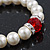 Classic Style Glass Pearl Stretch Bracelet with Red Faceted Acrylic Gem and Swarovski Crystal Detailing - 10mm diameter/ Up to 20cm Length - view 9