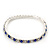 Slim Sapphire Blue/ Clear Coloured Diamante Flex Bracelet In Silver Plating - 18cm Length - view 4
