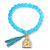 Light Blue Glass Bead Stretch Bracelet with Gold Plated Buddha Charm & Silk Tassel - 6mm - Up to 20cm Length - view 2