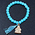 Light Blue Glass Bead Stretch Bracelet with Gold Plated Buddha Charm & Silk Tassel - 6mm - Up to 20cm Length