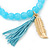 Light Blue Glass Bead Stretch Bracelet with Gold Plated Feather Charm & Silk Tassel - 6mm - Up to 20cm Length - view 7