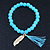 Light Blue Glass Bead Stretch Bracelet with Gold Plated Feather Charm & Silk Tassel - 6mm - Up to 20cm Length - view 2