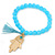 Light Blue Glass Bead Stretch Bracelet with Gold Plated Hamza Hand Charm & Silk Tassel - 6mm - Up to 20cm Length