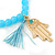 Light Blue Glass Bead Stretch Bracelet with Gold Plated Hamza Hand Charm & Silk Tassel - 6mm - Up to 20cm Length - view 7