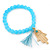 Light Blue Glass Bead Stretch Bracelet with Gold Plated Hamza Hand Charm & Silk Tassel - 6mm - Up to 20cm Length - view 8