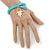 Light Blue Glass Bead Stretch Bracelet with Gold Plated Hamza Hand Charm & Silk Tassel - 6mm - Up to 20cm Length - view 4