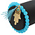 Light Blue Glass Bead Stretch Bracelet with Gold Plated Hamza Hand Charm & Silk Tassel - 6mm - Up to 20cm Length - view 2