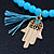 Light Blue Glass Bead Stretch Bracelet with Gold Plated Hamza Hand Charm & Silk Tassel - 6mm - Up to 20cm Length - view 5
