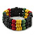 Red, Yellow, Green & Black Rasta Wood Bead Bob Marley Style Flex Bracelet