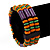 Multicoloured Wood Bead & Bar Flex Bracelet (Purple, Orange, Green) - 18cm Length