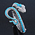 Sleek Light Blue Acrylic Bead Snake Hinged Bangle Bracelet In Silver Plating - view 7