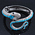 Sleek Light Blue Acrylic Bead Snake Hinged Bangle Bracelet In Silver Plating - view 6