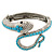 Sleek Light Blue Acrylic Bead Snake Hinged Bangle Bracelet In Silver Plating - view 3