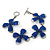 Dark Blue Glass Bead Floral Bracelet With T-Bar Closure In Silver Plating - 18cm Length - view 5